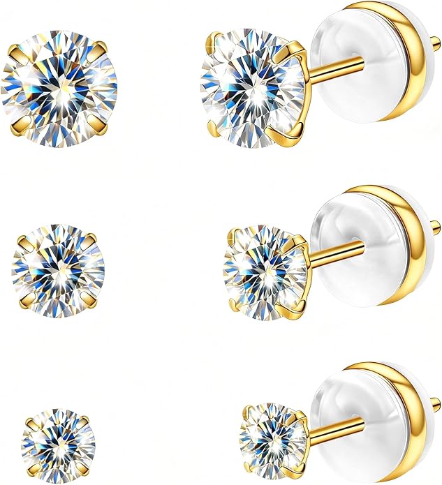 VOJO 3-Pairs G23 Titanium Moissanite Stud Earrings, Hypoallergenic Earrings for Women & Men