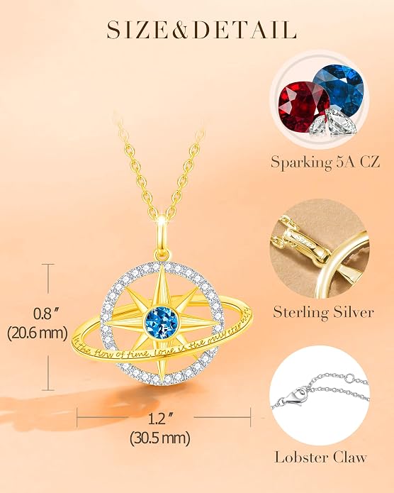 FANCIME Stellar Promise Birthstone Necklace for Women White Gold Plated Sterling Silver Planet Star Pendant Fine Jewelry Anniversary Birthday Mothers Day Gifts for Women Wife Friend Her