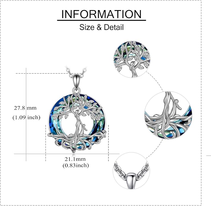 Tree of Life Necklace 18K White Gold Plated Tree of Life Abalone Shell/Crystal Pendant Necklace Family Tree Jewelry Gifts for Women Mothers Day Gifts