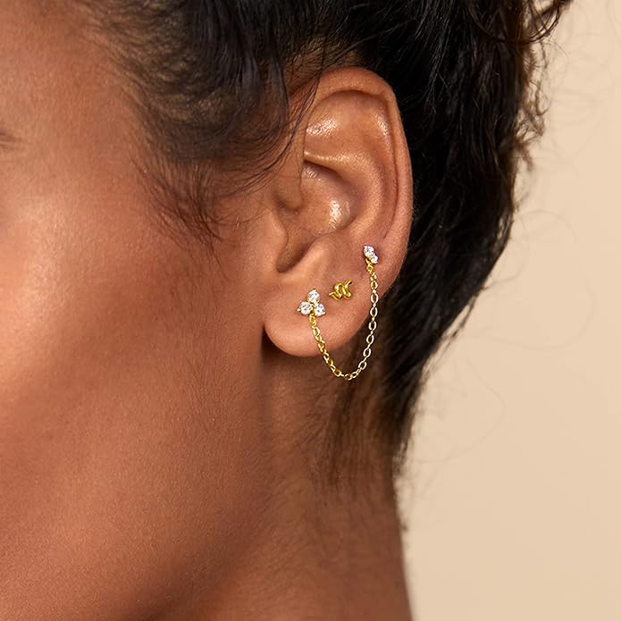 PAVOI 14K Gold Plated Sterling Silver Posts Dainty Mini Multi-Shape Flat Back Stud Earring Pack for Women | Helix Cartilage Piercing Jewelry