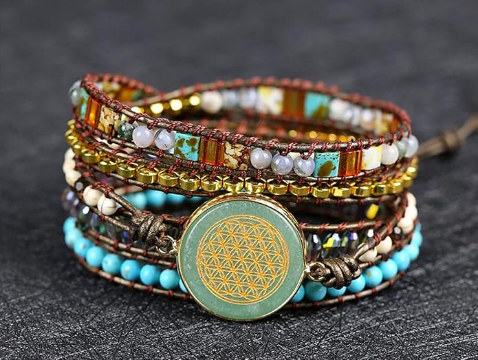 Women Wrap Bracelets Boho Natural Stone Jasper Turquoises Strand Bracelet Jewelry Collection