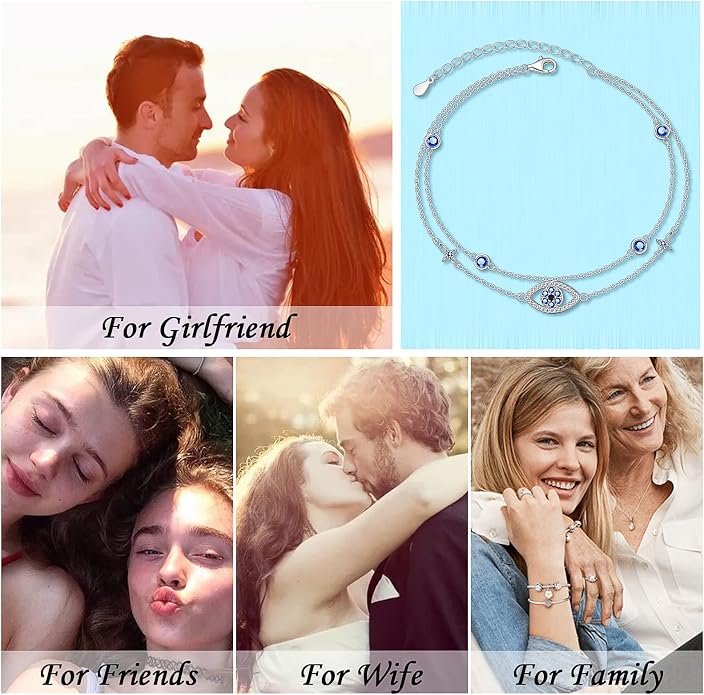 Anklets for Women 925 Sterling Silver Blue Evil Eye Infinity Butterfly Adjustable Multilayer Layered Summer Beach Ankle Bracelet Foot Chain Jewelry for Women