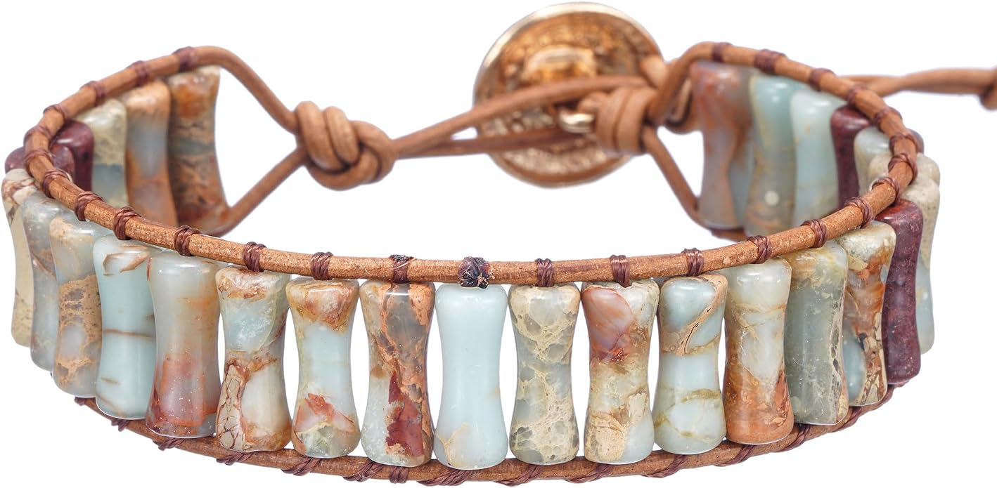 Plumiss Women Boho Handmade Natural Stone Crystal Leather Bead Wrap Bracelets Collection