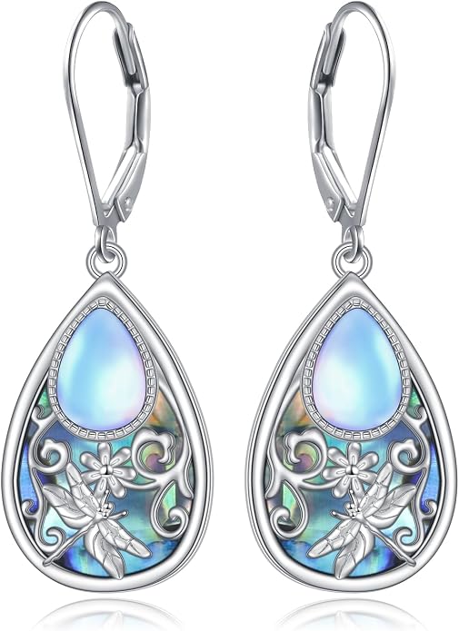 925 Sterling Silver Filigree Dangle Drop Earrings Daisy/Lotus/Rose Flower/Moonstone Leverback Teardrop Earrings for Women Infinity Celtic Knot Daisy Lotus Jewelry for Mothers Day
