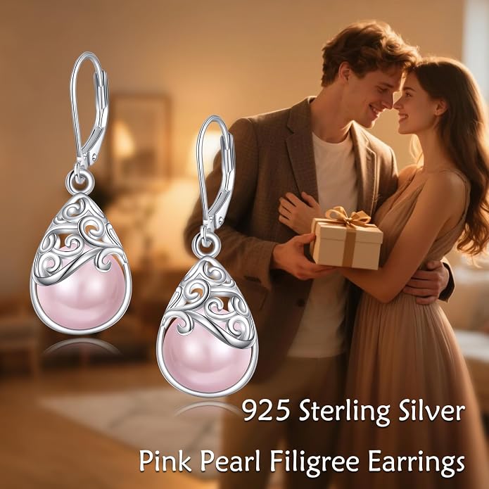 925 Sterling Silver Leverback Earrings Vintage Filigree Dangle Drop Earrings Jewelry Birthday Gifts for Women