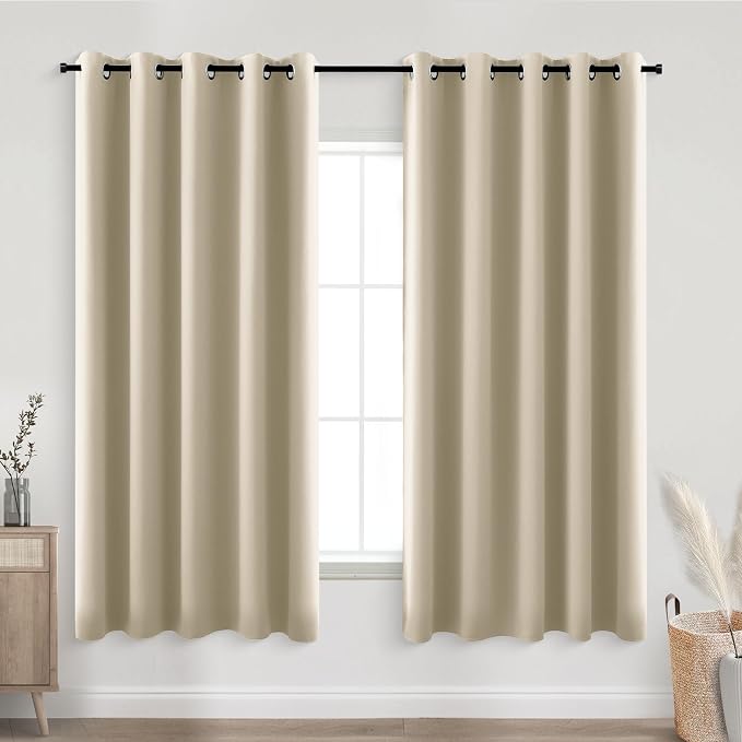 KOUFALL Biscotti Beige Grommet Insulated Thermal Room Darkening Blackout Curtains for Living Room 72x63 Inches Long
