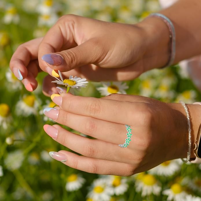 S925 Sterling Silver Dainty Daisy Flower Rings for Women, I Think Of You Every Daisy, 12 Month Birth Flower Ring