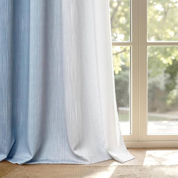 MIULEE Stone Blue and Greyish White Ombre Blackout Curtains, Full Room Darkening Thermal Insulated 84 Inches Long Drapes for Bedroom/Living Room Grommet Window Treatments Modern 52Wx84L, Set of 2