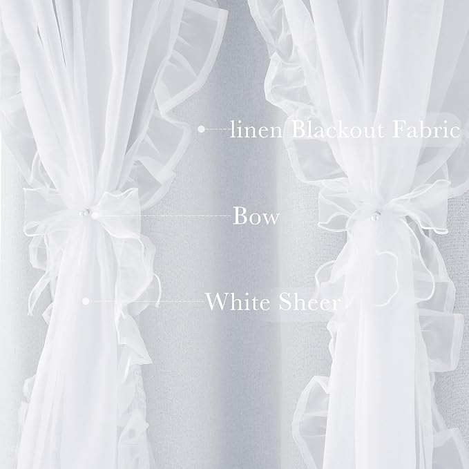 PONY DANCE 100% Blackout Curtains for Girl's Bedroom, Double Layer Grommet Curtain 84 inch Long with Sheer Overlay for Living Room, Nursery Kids Toddler Room Decor, White, 52" W x 84" L, 2 Panels