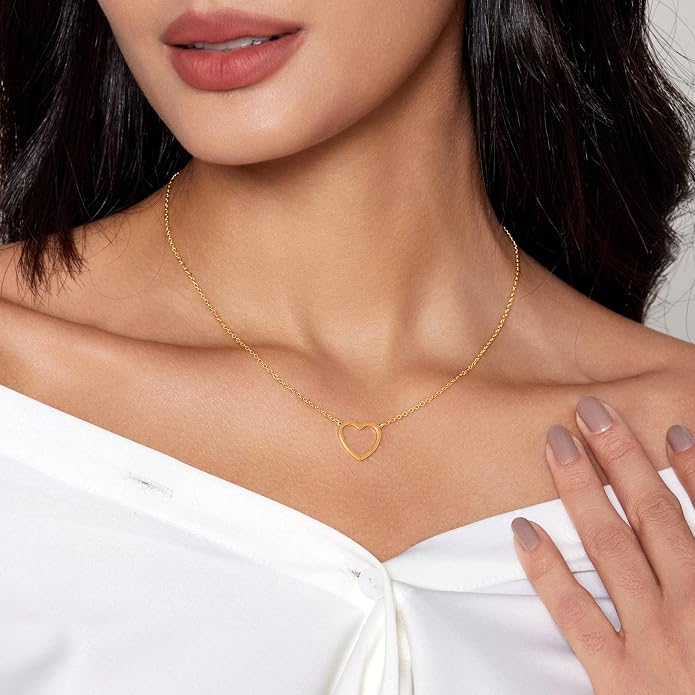Airmb Heart Necklace for Women Gold/Silver Plated Trendy Heart Choker Lover Pendant Hypoallergenic Fashion Gold/Silver Necklace for Women Love Jewelry Gift for Women Girlfriend