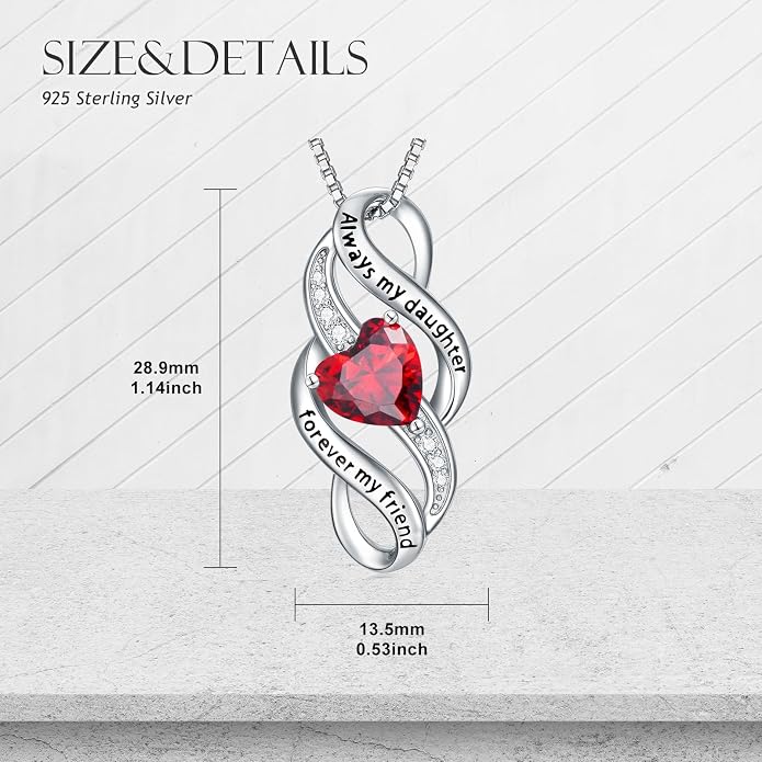 Daughter Necklace 925 Sterling Silver Always My Daughter Forever My Friend Infinity Necklace to Daughter Birthday Gift from Mom with 12 Birthstones