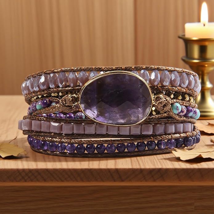 Women Wrap Bracelet Boho Natural Jasper Crystal Stone Beads Strand Bracelets