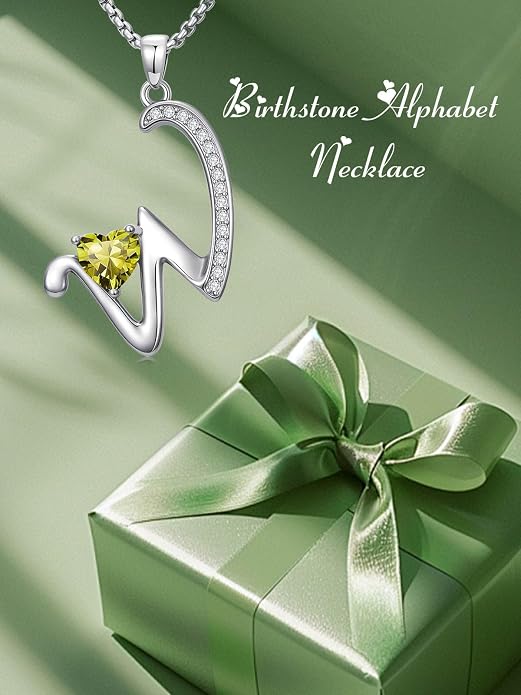 Birthday Gifts for Women Alphabet A to Z Initial Birthstone Pendant Necklaces for Women - 18k White Gold Plated Personalized Name Jewelry Anniversary Graduation Gifts for Wife Her Daughter Girlfriend(with Gift Box)