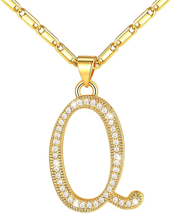 U7 Initial Necklace for Women, Gold/Platinum Plated CZ Crystal Letter A-Z Pendant Necklace, Shiny 20 Inch Name Chain Dainty Personalized Jewelry for Men Mom Wife Friend