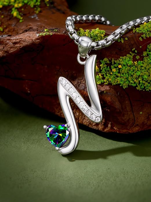 Birthday Gifts for Women Alphabet A to Z Initial Birthstone Pendant Necklaces for Women - 18k White Gold Plated Personalized Name Jewelry Anniversary Graduation Gifts for Wife Her Daughter Girlfriend(with Gift Box)