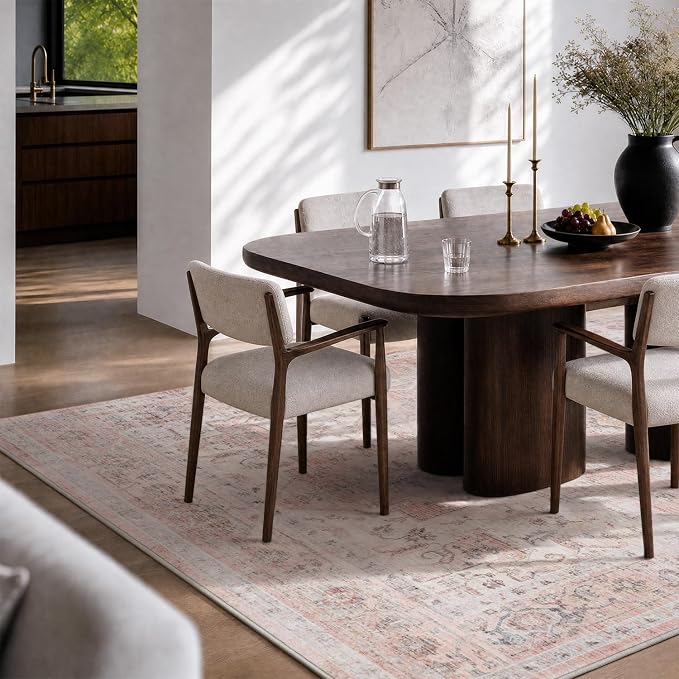 AMOAMI-Area Rug 6X9 Rugs for Living Room-Vintage Soft Pink Rugs for Bedroom-Non Slip Carpet-Machine Washable Rug for Dining Room Living Room Bedroom Office Under Table