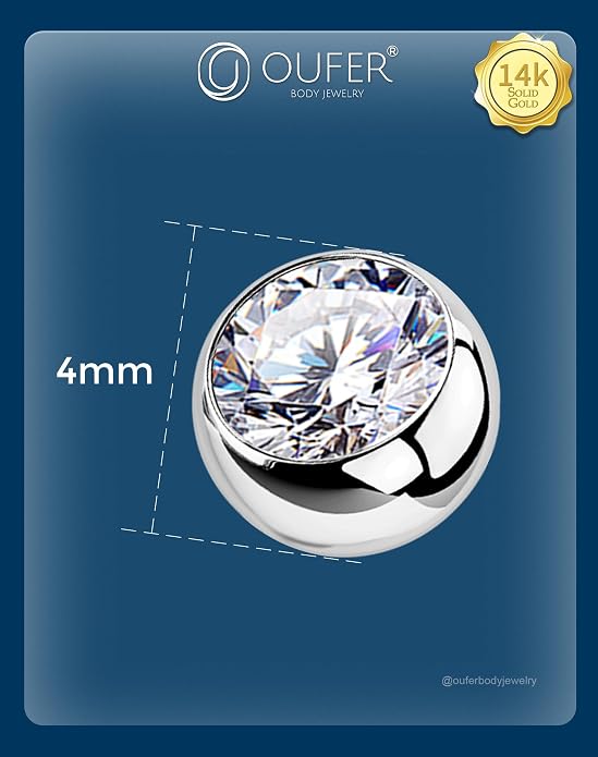 OUFER 14K Solid Gold Clea CZ Replacement Ball Externally Threaded for Belly Button Rings