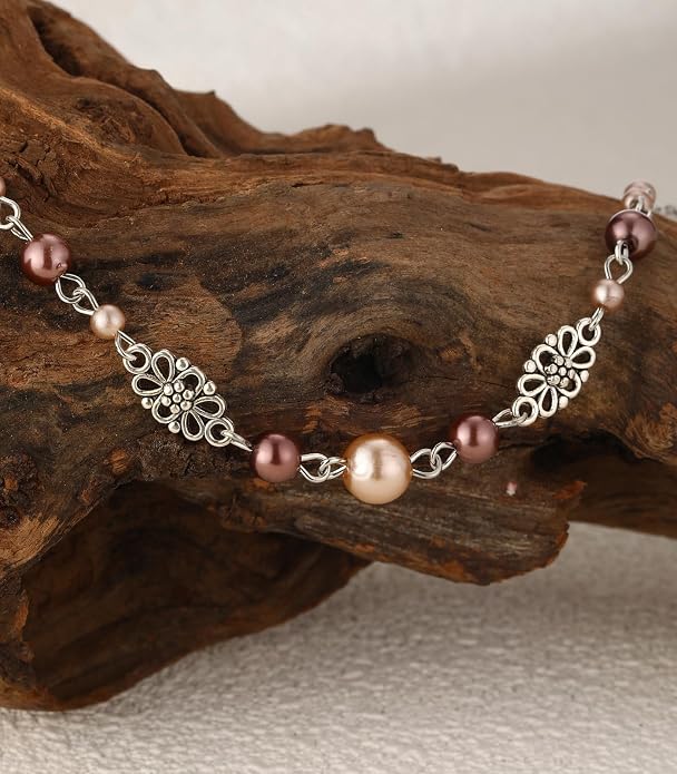 Long Beaded Silver Necklaces for Women Layered Long Statement Necklace with Stone Pearl Beads Double Sweater Chain Costume Jewelry for Women