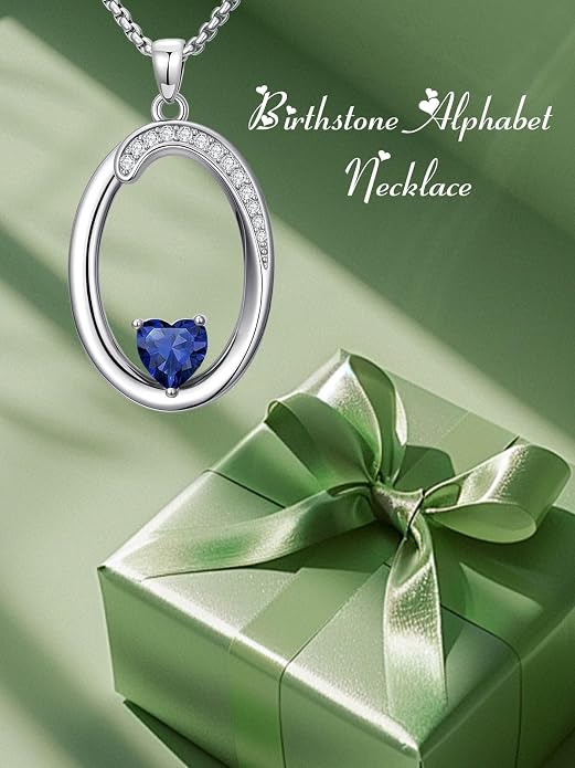 Birthday Gifts for Women Alphabet A to Z Initial Birthstone Pendant Necklaces for Women - 18k White Gold Plated Personalized Name Jewelry Anniversary Graduation Gifts for Wife Her Daughter Girlfriend(with Gift Box)