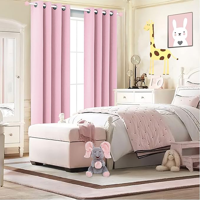 Kawaii Pink Room Decor for Teen Girls Bedroom Set of 2 Panels Cute Soft Pastel Sound Noise Reducing Light Heat Blocking Darkening Short Blackout Curtains for Boho Baby Nursery Decor 54 Inch Length