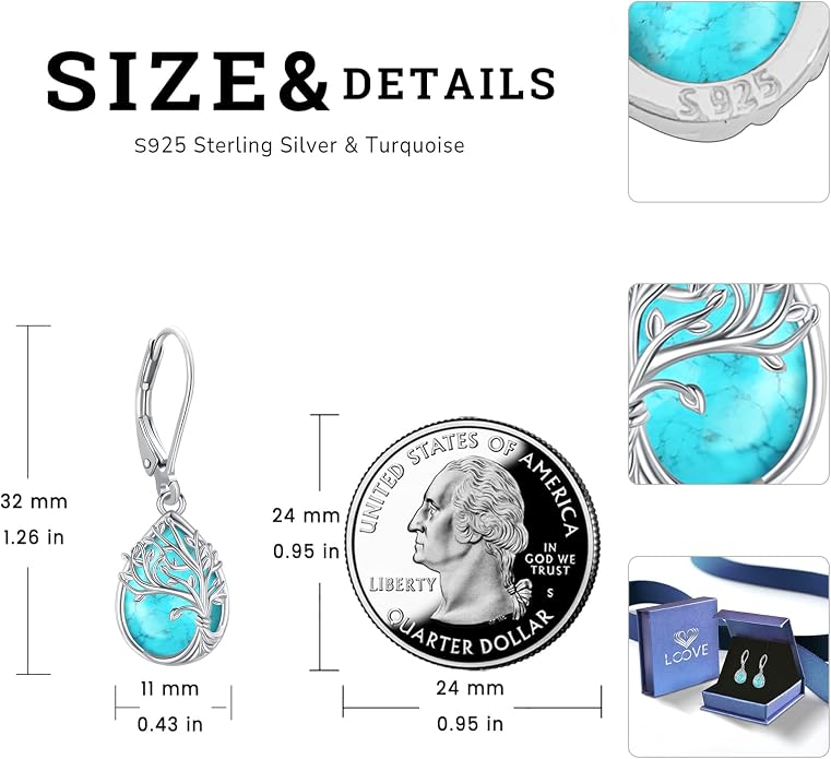 Tree of Life/Cat/Turtle/Butterfly/Flower/Celtic/Turquoise/Moonstone Dangle Earrings for Women Sterling Silver Cute Animals Drop Earrings Jewelry Gifts