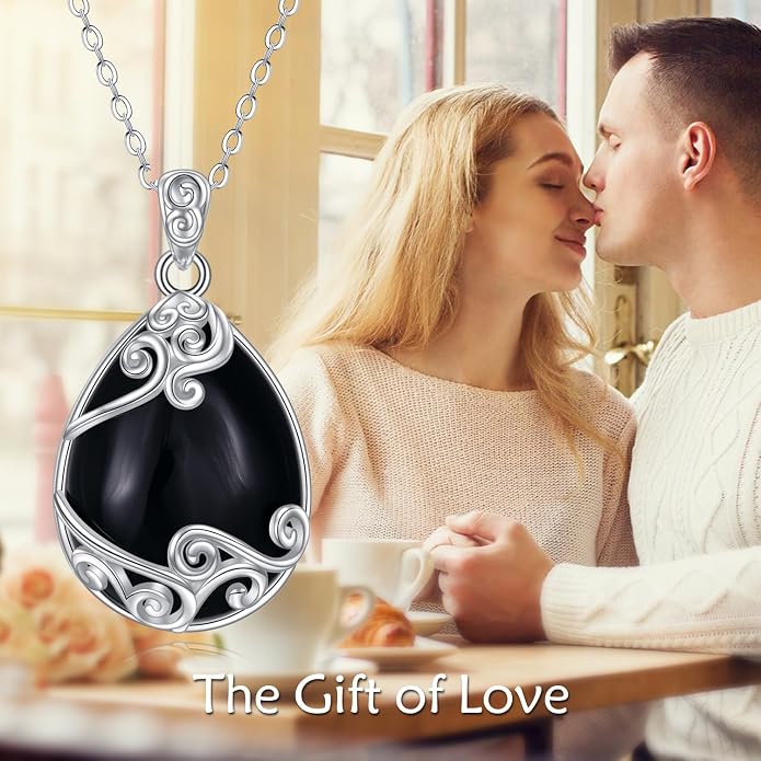 YAFEINI 925 Sterling Silver Moonstone Necklace Filigree Teardrop Pendant Necklace Jewelry for Women Girls