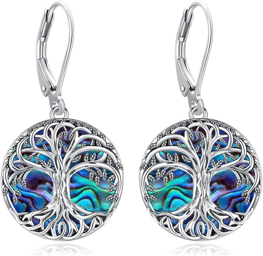 Tree of Life/Cat/Turtle/Butterfly/Flower/Celtic/Turquoise/Moonstone Dangle Earrings for Women Sterling Silver Cute Animals Drop Earrings Jewelry Gifts