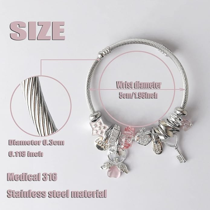 DS Charm Bracelets for girls,exquisite cute cartoon friendship bracelets Silver Stainless Steel Bangle with birthday Gift box, Adjustable girls jewelry Suitable for holiday gifts