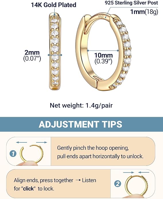 PROSTEEL Hoop Earrings for Women, Huggie Hoop with 925 Sterling Silver Post, 8/10/12/14/16/18/20mm Small Huggie Hoops, 14K Gold Plated/Silver/Black/Rose Gold Hypoallergenic Earrings Jewelry