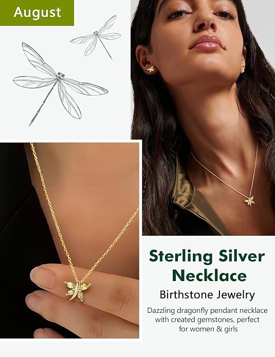 925 Sterling Silver Birthstone Necklaces for Women, Dainty Cute Dragonfly/Butterfly Pendant Necklace, Great Christmas/Anniversary Jewelry for Mother