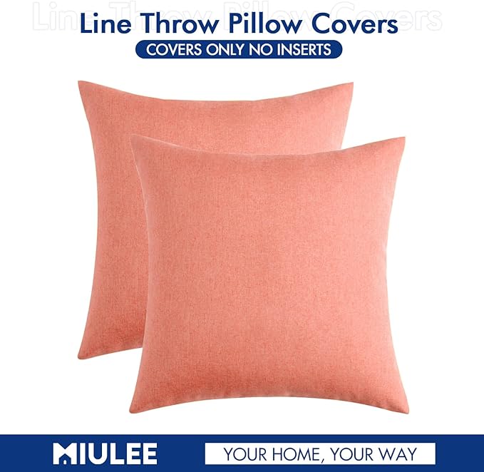 MIULEE Pack of 2 Decorative Outdoor Solid Waterproof Throw Pillow Covers Spring Valentine Faux Linen Garden Farmhouse Cushion Cases for Patio Tent Balcony Couch Sofa 16x16 Inch Blush Pink