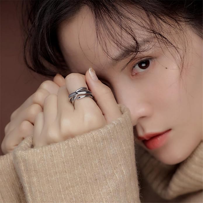 925 Sterling Silver Ring Minimalist Adjustable Rings Band Handmade Rings for Women Girls