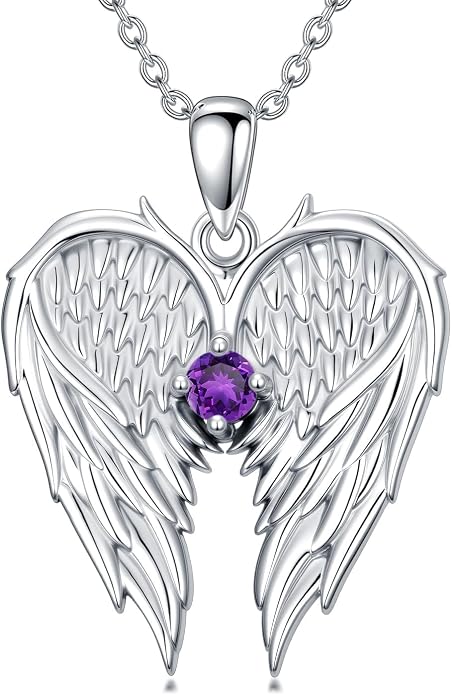 Dorunmo Guardian Angel Wing Pendant Birthstone Heart Necklace Birthday Jewelry Gifts for Women Mom Wife Daughter