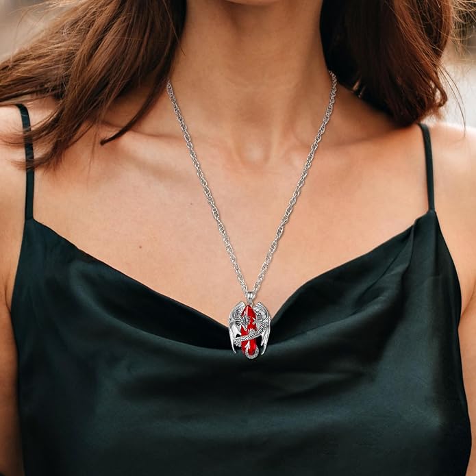 INFUSEU Unique Dragon Necklaces with Healing Crystal Stone for Men Women, Personalized Spiritual Gifts, 24 Inch Chain
