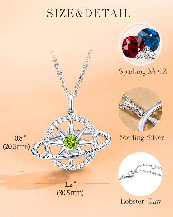 FANCIME Stellar Promise Birthstone Necklace for Women White Gold Plated Sterling Silver Planet Star Pendant Fine Jewelry Anniversary Birthday Mothers Day Gifts for Women Wife Friend Her