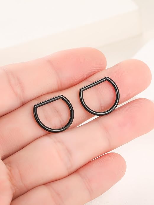 Oveta Titanium D Shaped Nipple Rings 14G for Nipple Piercing Jewelry Higned Segment Clicker Ring Hoops 11mm 12mm 14mm for Women Men, Silver Gold Black, 2PCS