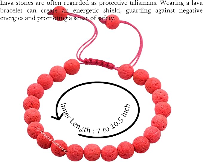 Amazing Gemstone Red Lava Bracelet, Gifts for Men & Women - Protection Healing Crystal Bracelet - 8mm Gemstone Beaded Adjustable Bracelet, Pulseras para Hombres Mujer Stocking Stuffers