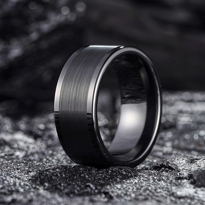 King Will Men's 10MM Black Tungsten Carbide Ring Brushed Matte Wedding Engagement Band (14.5)