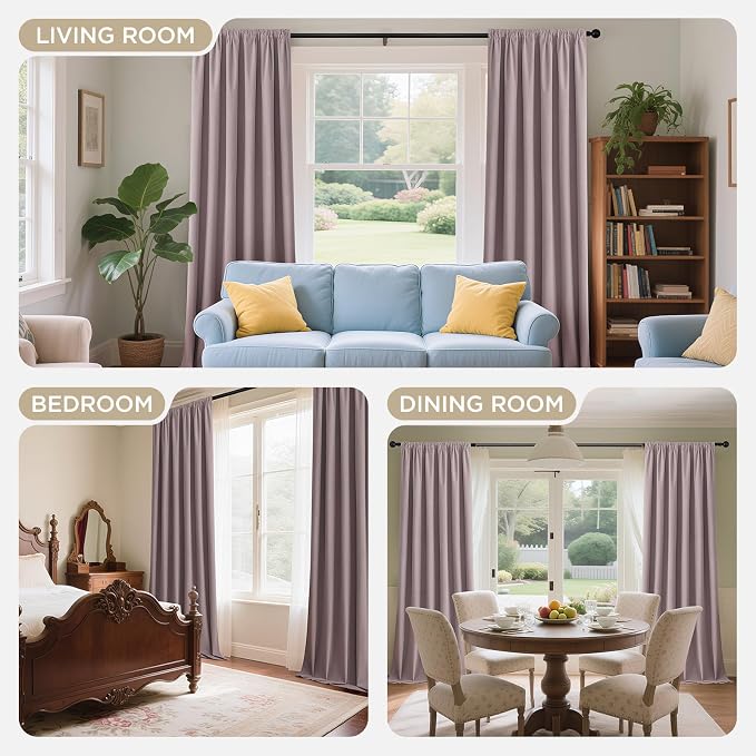 Joydeco 100% Blackout Velvet Curtains Pink 102 Inch Back Tab | Luxury Thermal Insulated Velvet Curtains for Bedroom Living Room, Soundproof Blackout Window Drapes