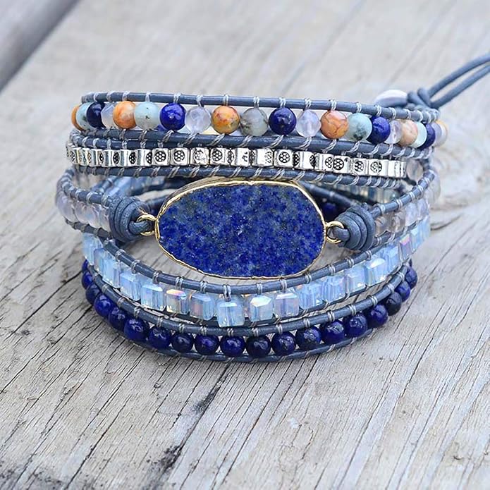 Boho Wrap Bracelet for Women, Handmade Natural Imperial Jasper Multi-Layer Stone Beaded Bracelet, Bohemian Healing Crystal Stone Jewelry Gifts