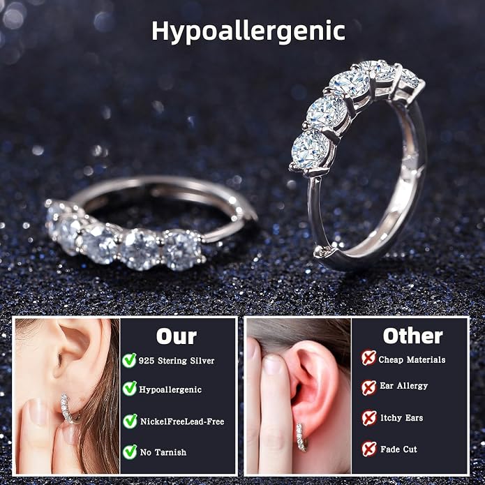 Small Hoop Moissanite Earrings for Women D Color VVS1,18K White Gold Plated Sterling Silver Huggie Earrings,Hypoallergenic Wedding Earrings Jewelry for Gifts