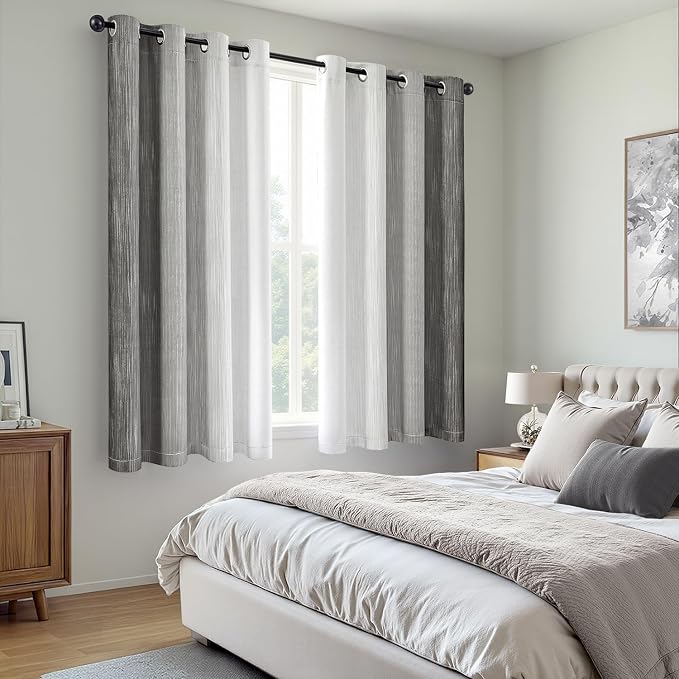 MIULEE Grey and Greyish White Ombre Blackout Curtains, Full Room Darkening Thermal Insulated 54 Inches Long Drapes for Bedroom/Living Room Grommet Window Treatments Modern 52Wx54L, Set of 2