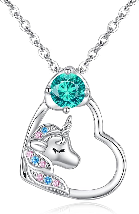 CDE Christmas Gift for women Cute Unicorn Birthstone Necklace for Girls Daughter 925 Sterling Silver Opal Heart Pendant Graduation Birthday Christmas Jewelry Gift for Teenage Girls Niece