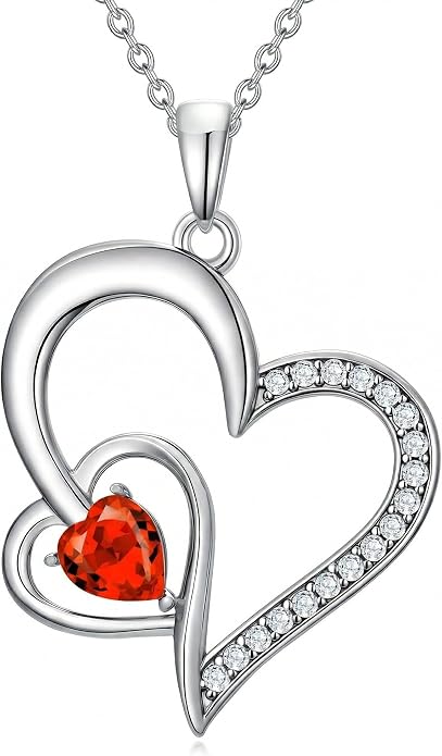 Heart Necklace 925 Sterling Silver Birthstone Necklace for Women Pendant Anniversary Birthday Jewelry Christmas Gifts for Mom Her Wife