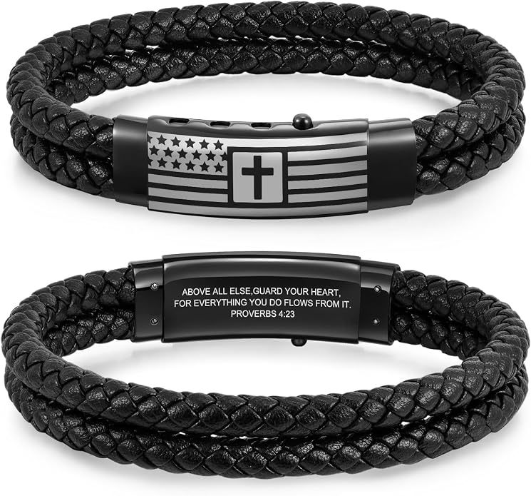 VNOX Men's Inspirational Mantra Engarved Handmade Braided Leather Adjustable Cuff Bangle Bracelet Encouragement Motivational Gift for Men