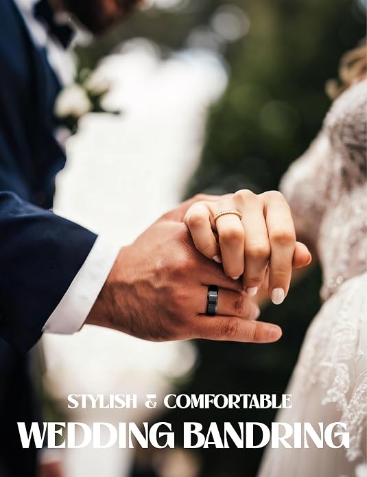 Jstyle Tungsten Mens Wedding Band 8MM Wedding Ring for Men Matte Surface - Beveled Polished Edge Anniversary Promise Rings, Men Ring Jewelry Comfort Fit Size 6-14