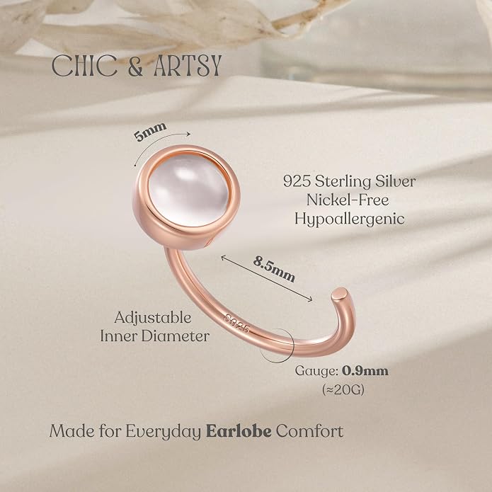 CHIC & ARTSY 925 Sterling Silver Half Hoop Earrings for Women, Dainty Huggie Hoops with Synthetic Opal, Moonstone, CZ & Gemstones, Lightweight Comfort Fit Everyday Elegant Jewelry