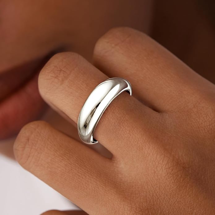 Non Tarnish Gold Chunky Rings for Women, 14K Gold Plated Statement Dome Rings Stacking Silver, Adjustable Mens Eternity Wedding Band Mixed Metal Jewelry Size 3-13