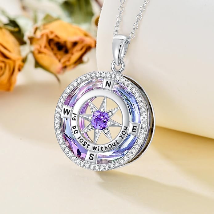 TOUPOP Necklace Gifts for Wife Compass Jewelry Women Anniversary Girlfriend Birthday Gift for Her Valentines I'd be Lost without You Sterling Silver Birthstone Necklaces