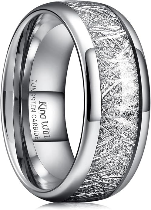 King Will Tungsten Rings for Men Meteorite Carbon Fiber Wood Inlay Mens Wedding Engagement Band Domed Polished